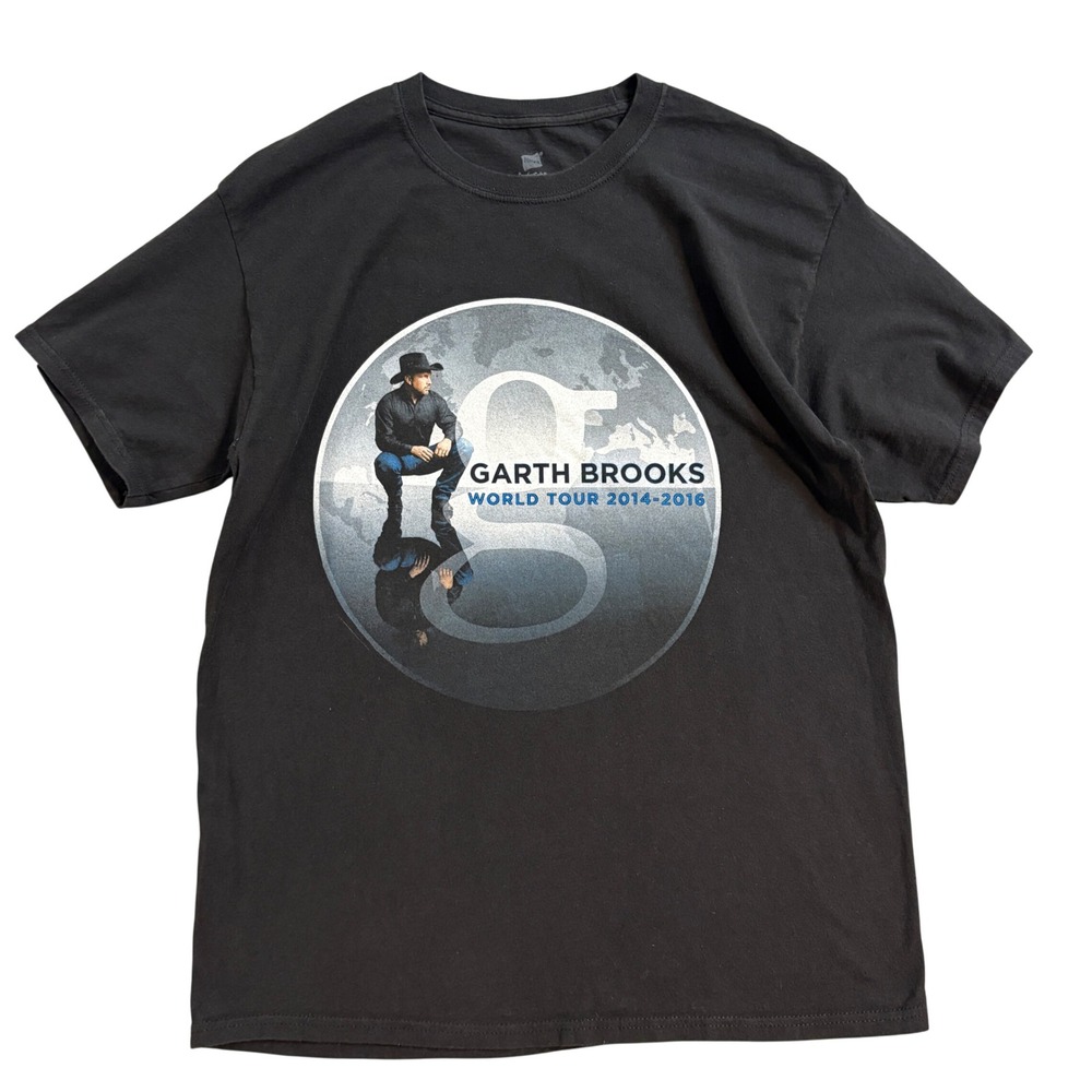 Garth Brooks World Tour 2014-2016 Concert T-Shirt Mens Large Black Hanes Cotton